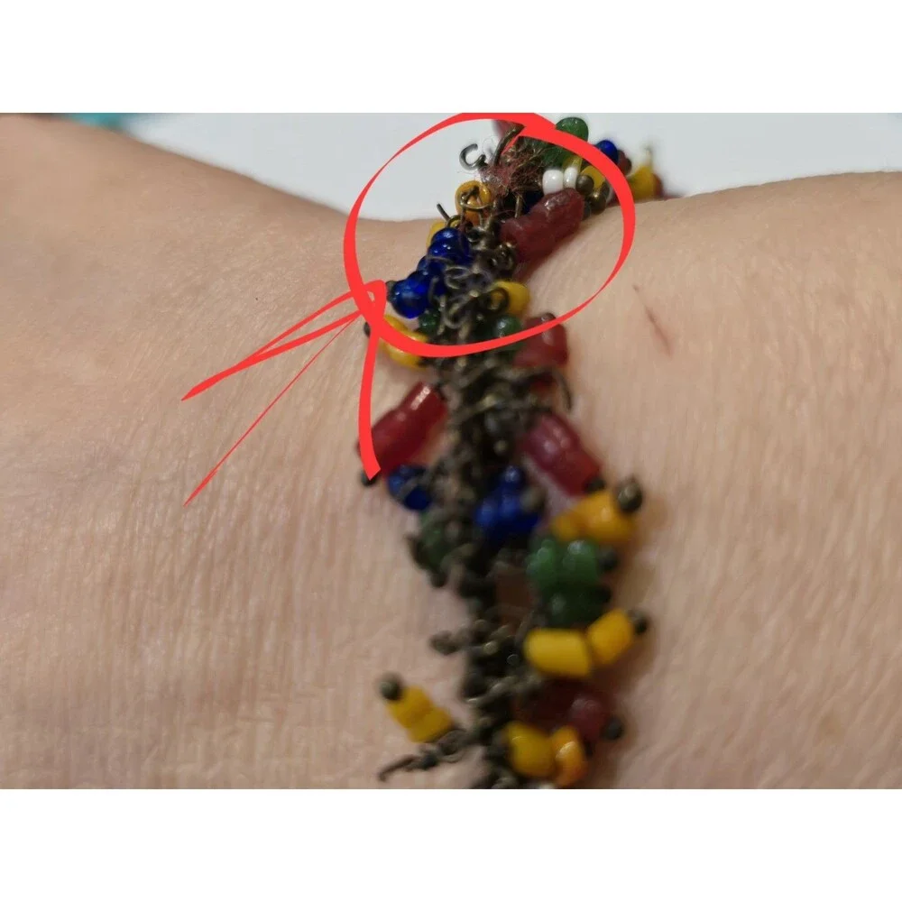 Boho Colorful Beaded Fringe Bangle Bracelet Brass Seed Bead Dangle Festival READ